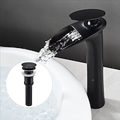 cheap Bathroom Sink Faucets-Waterfall Bathroom Sink Mixer Faucet Tall, Mono Wash Basin Single Handle Taps Deck Mounted, Washroom with Hot and Cold Hose Monobloc Vessel Water Brass Tap