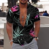 voordelige Overhemden in grote maten voor heren-Voor heren Bladeren Overhemd Grafisch overhemd Aloha-shirt Korte mouw Overhemd Strijkijzer Buiten Straat Print Zwart Wit Geel Blozend Roze blauw Afdrukken Button-omlaag Kleding Modieus Ontwerper