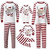 voordelige Pyjama&#039;s-Familie-look Kerst Familie Pyjama Pyjama  Gestreept Brief Huis Wit Lange mouw Mama En Ik Outfits Dagelijks Bijpassende outfits