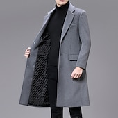 billiga Trenchcoat för män-Herr Vinterkappa Rock Trenchcoat Kontor &amp; Karriär Dagliga kläder Vinter Ylle Håller värmen Tvättbar Ytterkläder Kläder Mode Uppvärmning Solid färg Flera fickor Nedvikt Enkelknäppt