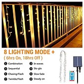 cheap Solar String Lights-Elegant Wedding Reception Party Icicle String Lights Christmas Lights Outdoor Decorations 3x0.8m Solar LED Garland Curtain Light Outdoor Indoor 8 Modes With Remote For Party Wedding