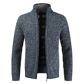 preiswerte Herren Strickjacke-Herren Pullover Strickjacke Zip Pullover Reißverschluss Pullover Jacke Fleece Pullover Stricken Feste Farbe Ständer Essential Casual Bekleidung Winter Schwarz Burgunderrot S M L