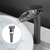 cheap Bathroom Sink Faucets-Waterfall Bathroom Sink Mixer Faucet Tall, Mono Wash Basin Single Handle Taps Deck Mounted, Washroom with Hot and Cold Hose Monobloc Vessel Water Brass Tap