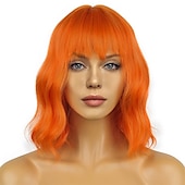 levne Syntetické trendy paruky-krátké bobové paruky s ofinou pro ženy volná vlnitá paruka kudrnatá vlnitá délka po ramena bob syntetická cosplay paruka pro dívky barevné kostýmní paruky