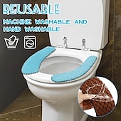 abordables Accessoires pour salle de bains-épais rembourré siège de toilette couverture tapis chaud en peluche siège de toilette coussin antidérapant doux coussin de toilette lavable siège de toilette tapis chauffant avec ruban auto-adhésif