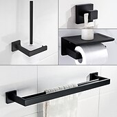 billige Tilbehørssett til badet-baderomstilbehør sett 4 deler rustfritt stål, veggmontert håndklestang, toalettpapirholder, toalettbørsteholder og kappekrok, baderomsutstyrsett (svart/gylden/krom/børstet nikkel)