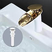 voordelige Klassiek-waterval badkamer wastafel mengkraan, mono wastafel enkele handgreep wastafelkranen met warme en koude slang monobloc vat water messing kraan badrandcombinaties