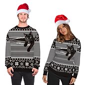 abordables Sudaderas y sudaderas con capucha divertidas-Papá Noel Gato Hombre de pan de jengibre Suéter de navidad Sudadera Hombre Mujer Navidad Navidad Carnaval Mascarada Nochebuena Adultos Fiesta Navidad Poliéster Cima