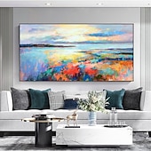 voordelige Schilderijen van landschappen-handgemaakte olieverf canvas muur kunst decoratieve abstracte mes schilderij landschap blauw voor home decor gerold frameloze niet-uitgerekt schilderij