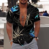 voordelige Overhemden in grote maten voor heren-Voor heren Bladeren Overhemd Grafisch overhemd Aloha-shirt Korte mouw Overhemd Strijkijzer Buiten Straat Print Zwart Wit Geel Blozend Roze blauw Afdrukken Button-omlaag Kleding Modieus Ontwerper