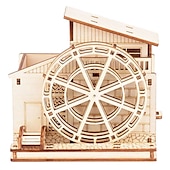billiga Pussel-handgjorda handgjorda trämonterade vattenhjul pennhållare modell trä 3d tredimensionellt pussel pedagogisk leksak barngåva-vattenhjul 95 x 117 x 113 mm