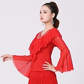 economico Top e Set-Balli latino-americani Balli da sala Superiore Colore Puro Cristalli / Strass Tulle Per donna Prestazioni Addestramento Manica lunga Alto Terital