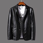 billiga Herrars klassiska kavajer-Herr Imitationsläderjacka Kontor &amp; Karriär Dagliga kläder Varm Ficka Button-Down Vår &amp; Höst Enfärgad / vanlig färg Stylish Uppvärmning Nedvikt Imitationsläder Mörkgul Vin Svart Jacka