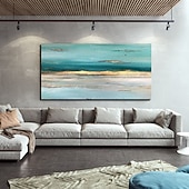 billiga Abstrakta målningar-handgjord oljemålning duk väggkonst dekor abstrakt kniv målning sjölandskap grön för heminredning rullad ramlös ramlös ingen sträckmålning