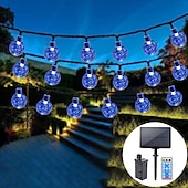abordables Guirlandes solaires-Guirlande lumineuse solaire à LED, 10 m/20 m/30 m/50 m, lumières acryliques étanches pour l&#039;extérieur avec télécommande, plug-in pour les vacances de Noël, les fêtes,&amp;amp;décoration de jardin prise