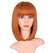 billige Syntetiske trendy parykker-rosa bob parykker med smell 12 tommer korte rett bob parykker fargerik syntetisk cosplay daglig fest parykk for kvinner