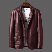 billiga Herrars klassiska kavajer-Herr Imitationsläderjacka Kontor &amp; Karriär Dagliga kläder Varm Ficka Button-Down Vår &amp; Höst Enfärgad / vanlig färg Stylish Uppvärmning Nedvikt Imitationsläder Mörkgul Vin Svart Jacka