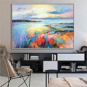 voordelige Schilderijen van landschappen-handgemaakte olieverf canvas muur kunst decoratieve abstracte mes schilderij landschap blauw voor home decor gerold frameloze niet-uitgerekt schilderij