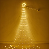 abordables Bandes de vacances-Guirlandes Lumineuses en Étoile pour Décorations Extérieures 9X2M 180LED Lumières de Fée Arbre Cascade avec Étoile Supérieure Pour Guirlande Fête de Jardin Vacances Noël Lumière Colorée AC220V Prise