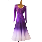 cheap Ballroom Dancewear-Ballroom Dance Dress Crystals / Rhinestones Sequins Women&#039;s Performance Training Long Sleeve Chiffon Chinlon Mesh