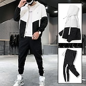 cheap Basic Tracksuits-Men&#039;s Tracksuit Sweatsuit Jogging Suits Black Blue Green Hooded Color Block Pocket 2 Piece Sports &amp; Outdoor Daily Sports Cool Sportswear Casual Fall Spring Clothing Apparel Hoodies Sweatshirts  Long