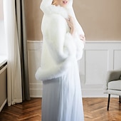 billiga Pälssjalar-vita fuskpälssjalar sjalar omlott för kvinnor eleganta ärmlösa bröllopssjalar för fuskpäls med ren färg för höstbröllopsklänning för att imponera 2025