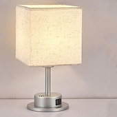 baratos candeeiro de mesa e chão-candeeiro de cabeceira com porta usb - candeeiro de mesa de controlo tátil para quarto candeeiro de cabeceira de madeira com abajur redondo de tecido de linho para sala de estar, dormitório, escritório em casa (lâmpada de led incluída)