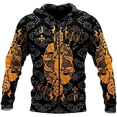 cheap Gothic &amp; Skull-Men&#039;s Color Block Skull Hoodie Hoodies Sweatshirt Hoodie Long Sleeve Hooded Sweatshirt Hooded Designer 3D Print Casual Daily Sports Black And White Black Zipper Fall Spring &amp;  Fall Designer
