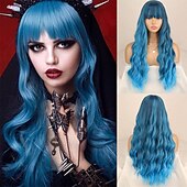 abordables Perruques Synthétiques Sans Bonnet-longue perruque vert foncé avec une frange ombre perruque verte bouclée pour les femmeslongue perruque cosplay vert foncé synthétique naturel à la recherche de perruques quotidiennes et de fête de