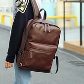 abordables Sacs à dos de Collège-Sac à dos en similicuir noir pour homme avec poche avant zippée – Sac élégant et imperméable pour ordinateur portable, idéal pour le travail, l&#039;université ou les déplacements quotidiens