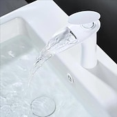 voordelige Klassiek-waterval badkamer wastafel mengkraan, mono wastafel enkele handgreep wastafelkranen met warme en koude slang monobloc vat water messing kraan badrandcombinaties