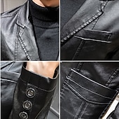 halpa Miesten Klassiset Bleiserit-Miesten Nahkatakit Bleiseri Toimisto &amp; ura Arki-asut Lämmin Tasku Painike alas 봄 &amp; Syksy Yksivärinen / yksivärinen Tyylikäs Lämmittely Sänkyjen avaus Tekonahka Viini Musta khaki Tumman sininen Jackets