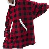 preiswerte Morgenröcke-Herren Schlafanzug Nachtwäsche Tragbare Decke Hoodie-Decke Einfarbig Modisch Einfach Plüsch Heim Polyester Warm Atmungsaktiv Kapuzenpullover Lange Robe Tasche Kapuzenpullover Winter Schwarz Rot Blau