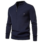 preiswerte Herren Strickjacke-Herren Pullover Strickjacke Pullover mit Viertelreißverschluss Gerippt Stricken Zip Strick Einfarbig Stehkragen Warm-Ups Moderne zeitgenössische Freizeitskleidung Urlaub Bekleidung Herbst Winter