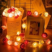 abordables Guirlandes lumineuses à piles-Guirlande lumineuse élégante de roses pour réception de mariage, guirlande lumineuse à piles 40/20/10 LED 6 m/3 m/2 m pour Noël&amp;amp;décorations de fête, décorations de mariage et de Saint-Valentin