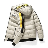 baratos Blusões e Parkas para Homem-Homens Casaco puffer Casaco com capuz Acolchoado Zíper Bolsos Imprimir Esportes Padrão Exterior Casual / Diário Inverno Letra Preto Amarelo Vermelho cáqui Casaco puffer