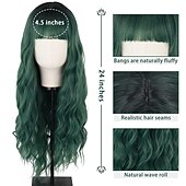 abordables Perruques Synthétiques Sans Bonnet-longue perruque vert foncé avec une frange ombre perruque verte bouclée pour les femmeslongue perruque cosplay vert foncé synthétique naturel à la recherche de perruques quotidiennes et de fête de