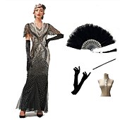 olcso Öltözetek-Vintage-inspirált A nagy Gatsby Hosszú hossz Flapper ruha Ruhák Felszerelések Illúzió A nagy Gatsby Esküvői Vendég Flitter Flitter Mindszentek napja V-alakú Női Mindszentek napja Álarcos mulatság