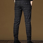cheap Chinos-Men's Fleece Pants Trousers Winter Pants Chinos Plaid Dress Pants Pocket Elastic Waist Plaid Comfort Soft Daily Holiday Going out Streetwear Classic Style Black Grey Micro-elastic