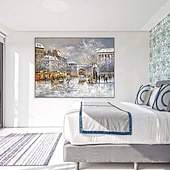 economico Quadri paesaggistici-Pittura A Olio Fatta A Mano Su Tela Decorazione Della Parete Di Arte Decorazione Natalizia Edificio D'epoca Scena Di Strada Per La Decorazione Domestica Pittura Arrotolata Senza Cornice Non Allungata