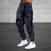 お買い得  スウェットパンツ-男性用 スウェットパンツ ジョガー ズボン ドローストリング サイドポケット 弾性ウエスト グラフィック 履き心地よい 高通気性 スポーツ・アウトドア カジュアル 日常 コットン混 テリー ストリートファッション デザイナー アーミーグリーン ブルー マイクロエラスティック