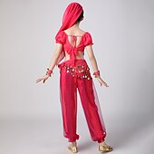 お買い得  キッズ用ダンスウェア-ベリーダンス 上着 スプライシング スパンコール 女の子 性能 訓練 半袖 ポリエステル スパンコール