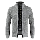 preiswerte Herren Strickjacke-Herren Pullover Strickjacke Zip Pullover Reißverschluss Pullover Jacke Fleece Pullover Stricken Feste Farbe Ständer Essential Casual Bekleidung Winter Schwarz Burgunderrot S M L