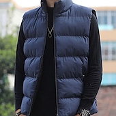 voordelige Gilets-Voor heren Winterjas Winterjack Puffervest Vest Gewatteerd vest Cardigan Casual Kamperen&amp;Wandelen Winter Zak Polyester Winddicht Warm Vrijetijdsschoenen Effen / effen kleur Opstaande boord Zwart Rood