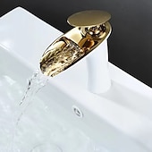 voordelige Klassiek-waterval badkamer wastafel mengkraan, mono wastafel enkele handgreep wastafelkranen met warme en koude slang monobloc vat water messing kraan badrandcombinaties
