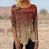 levne Boho tričko-Dámské Tunika Tričko Grafika Vinobraní Tuniky Geleneksel Dlouhý rukáv Kulatý Běžné topy Dovolená Víkend Tisk Kaštanově hnědá Vodní modrá Trávová zelená Šedá Podzim zima