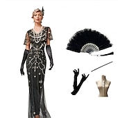 olcso Öltözetek-Vintage-inspirált A nagy Gatsby Hosszú hossz Flapper ruha Ruhák Felszerelések Illúzió A nagy Gatsby Esküvői Vendég Flitter Flitter V-alakú Női Mindszentek napja Álarcos mulatság Halloween Party