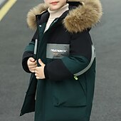 billiga Pojkars dunjacka och parka-Barn Pojkar Kappa Ytterkläder Färgblock Bokstav Långärmad Täcka Utomhus Bomull Häftig Dagligen ArmyGreen Rubinrött Vinter Höst 7-13 år