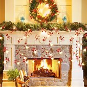 お買い得  電池式-クリスマスレッドベリーガーランドライト ledフェアリーストリングライト 5m-50leds 3m-30leds クリスマスデコレーション リモートコントロール バッテリー駆動 8モード 屋外防水ホリデーライト 誕生日パーティーの装飾