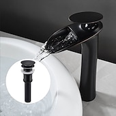 cheap Bathroom Sink Faucets-Waterfall Bathroom Sink Mixer Faucet Tall, Mono Wash Basin Single Handle Taps Deck Mounted, Washroom with Hot and Cold Hose Monobloc Vessel Water Brass Tap
